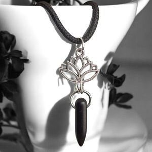 5 For $25💫Silver Lotus Flower With a Black Spike Necklace